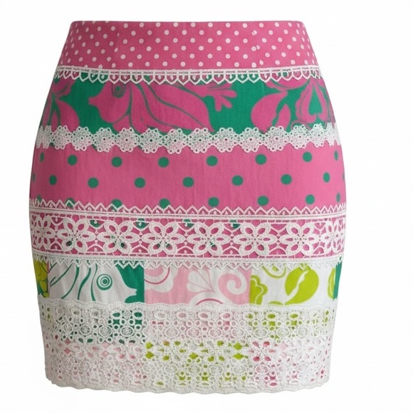 Lilly Pulitzer Dresses & Skirts - Lily Pulitzer Patch of Paradise White Eyelet Hem Skirt Women's 2 Pink And Green
